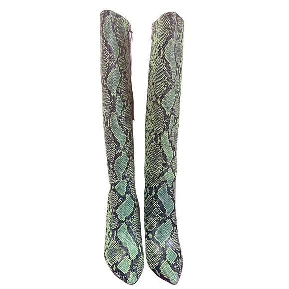 Gianni Bini Lennoxe Snake Print Leather Tall 4" Heel Black Teal Boots 6.5 NWT - Picture 7 of 13